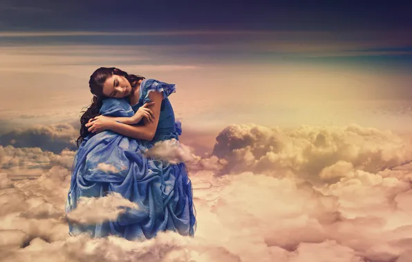 Clouds, brunette, peace