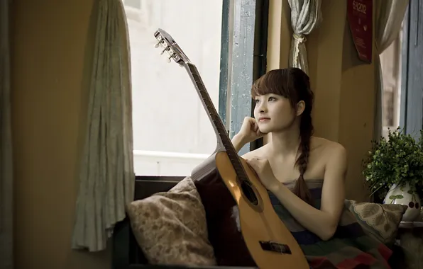 Girl, music, guitar