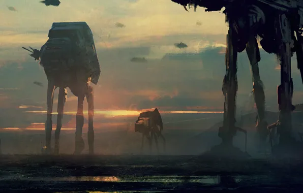 Picture robots, star wars, art, imperial walkers