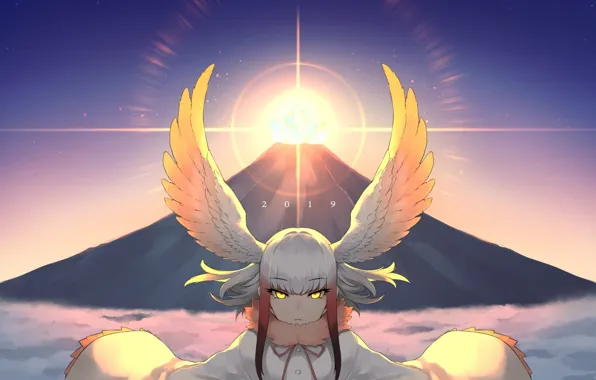 Sunset, wings, girl, Kemono Friends
