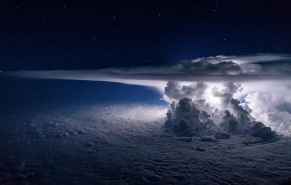 Clouds, Night, Stars, Lightning, The storm