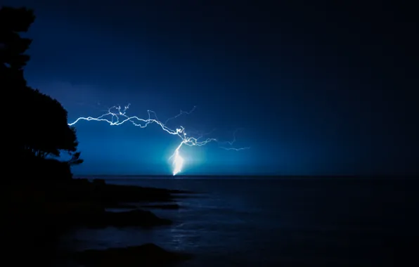 Picture sea, the sky, night, element, lightning