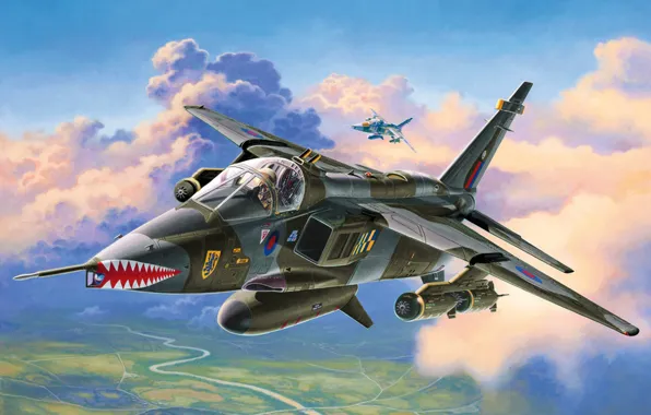 Picture war, art, airplane, painting, aviation, jet, Sepecat JAGUAR GR.1A
