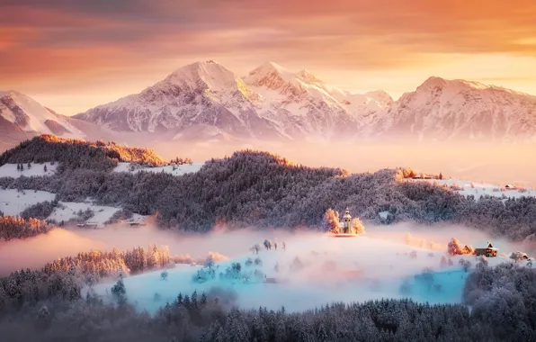 Picture winter, light, snow, mountains, Slovenia