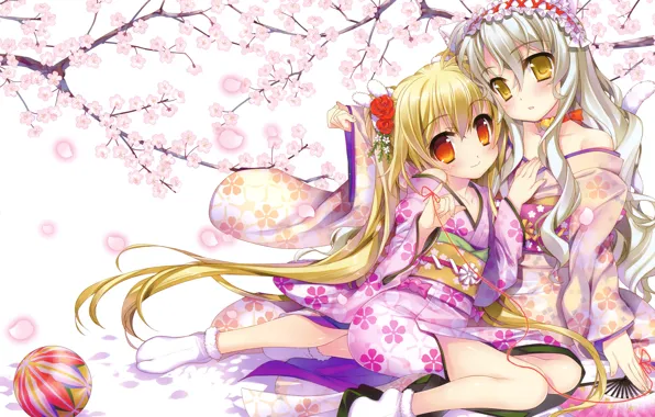 Picture girl, smile, the ball, Sakura, fan, neko, art, Takuya Fujima