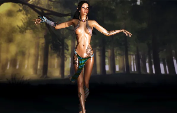 Forest, erotic, look, girl, trees, pose, rendering, elf