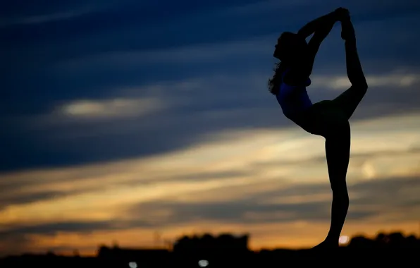 Girl, pose, background, silhouette, stretching