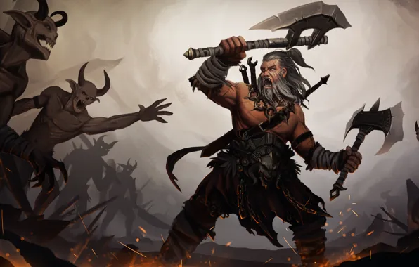Diablo 3, art, man, barbarian