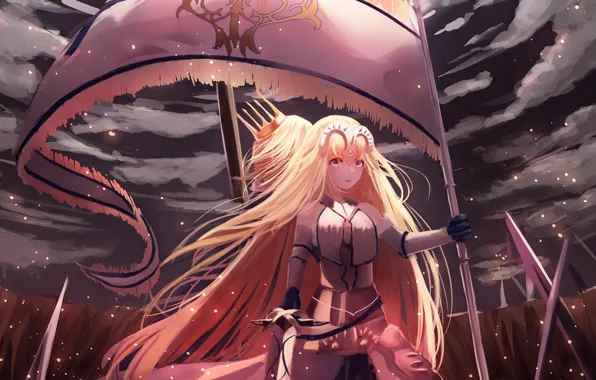 Picture characters, flag, Fate / Grand Order, girl, art, night, anime