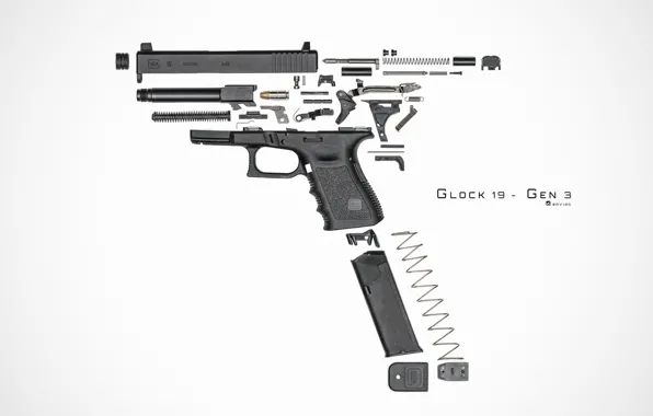 Gun, details, Glock 19, disassembled