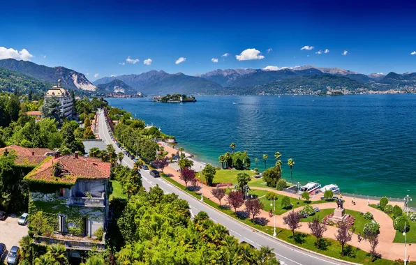 Picture road, mountains, lake, home, Italy, Maggiore