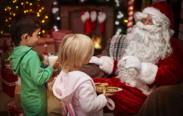 Children, room, child, chair, boy, milk, cookies, Christmas
