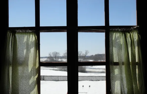 The sky, snow, spring, window, curtains, wallpaper, wallpapers