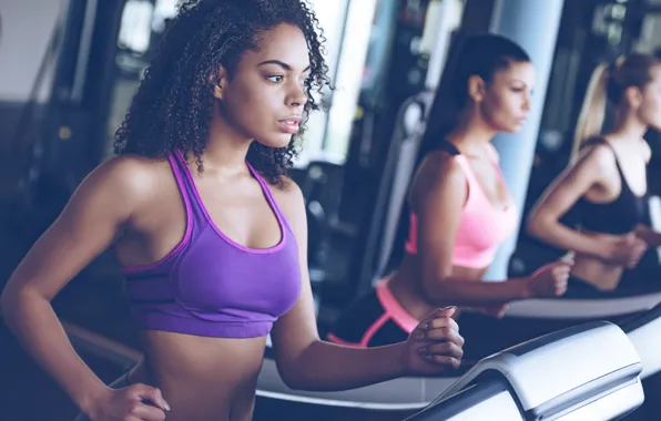 Pose, girls, figure, running, fitness, training, simulators, fitness