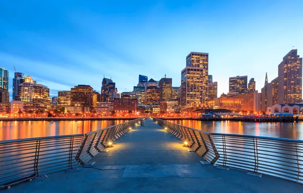Bridge, lights, home, the evening, Bay, San Francisco, USA, promenade