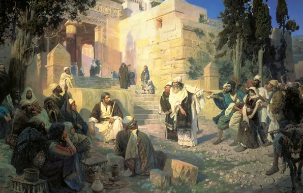 Picture the city, people, picture, the Bible, the prophet, Vasily Polenov