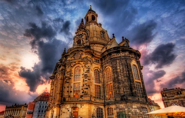 The sky, clouds, landscape, clouds, home, Dresden, hdr, Cathedral
