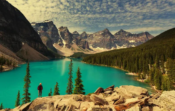 Picture forest, lake, Canada, landscape, lake, Banff National park, Moraine