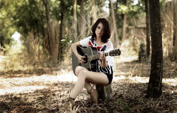 Girl, music, guitar