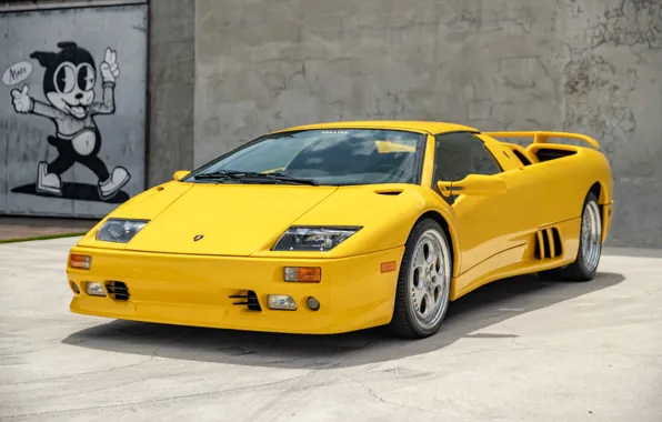 Lamborghini, supercar, yellow, Diablo, Lamborghini Diablo VT Roadster