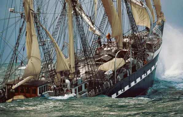 Storm, element, sailboat, Belem