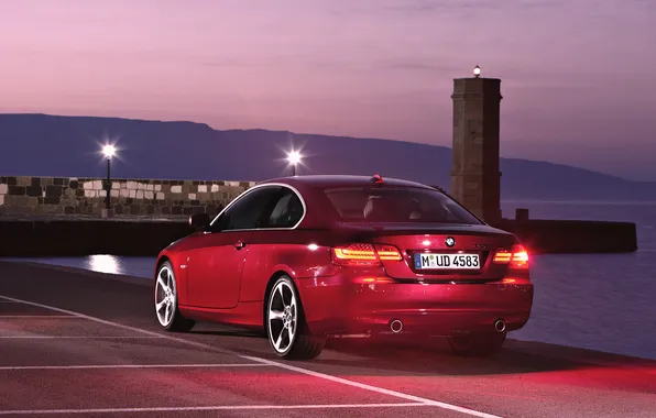 Red, The evening, Pier, BMW, Boomer, Light, BMW, 3 series