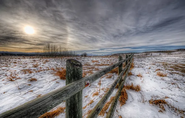 Winter, field, the fence