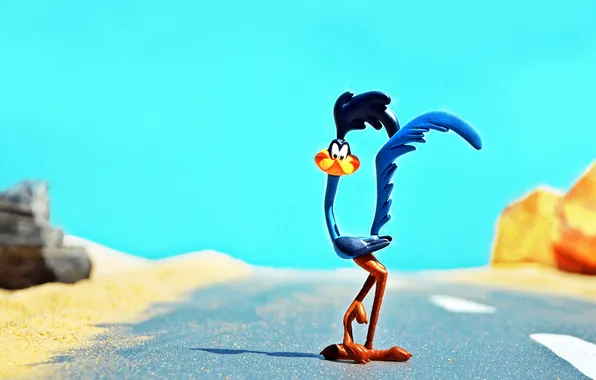 Picture road, sand, the sky, the sun, desert, shadow, Looney Tunes, Road Runner