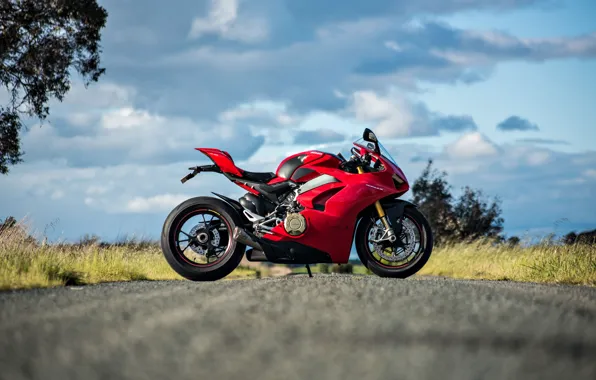 Picture Red, Ducati, Road, Panigale V4S