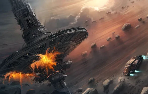 Picture space, the explosion, space station, there goes my station