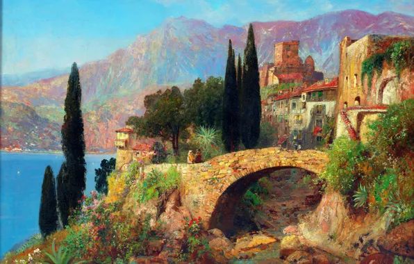 Home, Mountains, Bridge, Trees, Picture, Alois Arnegger, Alois Arnegger, Italian coastal landscape