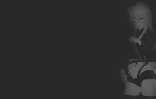 Look, girl, anime, cigarette, black background, fan art, Neko 's ears