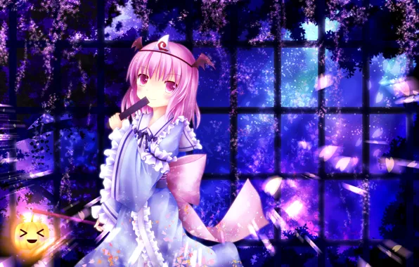 Girl, joy, mood, holiday, Halloween, touhou, art, saigyouji yuyuko