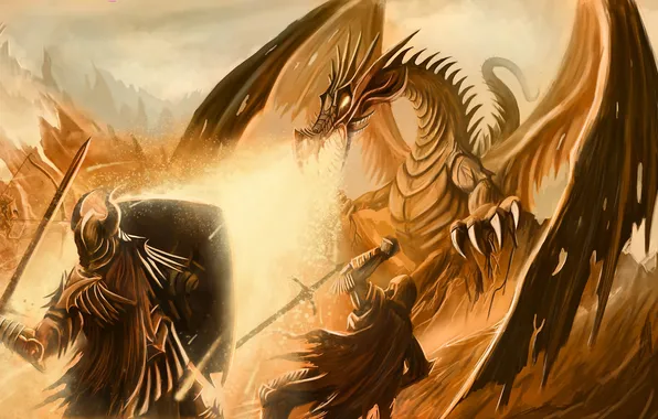 Picture flame, dragon, armor, battle, warrior