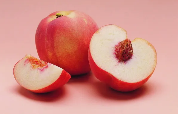 Peaches, bone, slices, a, cut, pink background