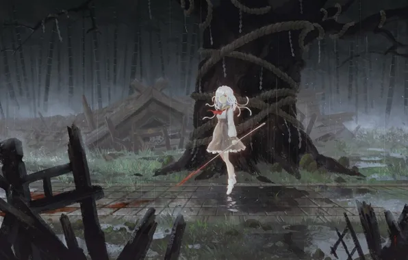 The wreckage, night, destruction, the shower, baby, peak, Bakemonogatari, a pool of blood