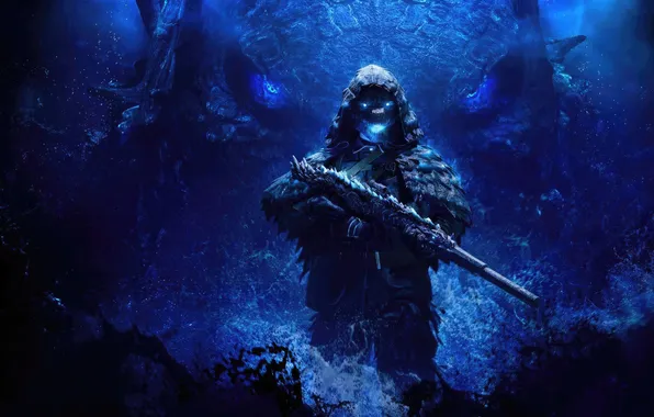 Gun, call of duty, soldier, monster, weapon, blue, man, sniper