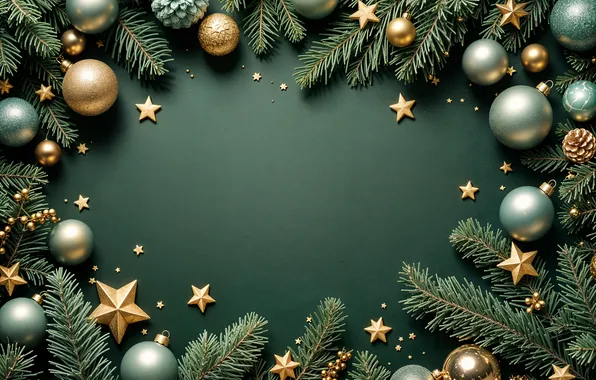 Picture decoration, background, balls, Christmas, New year, golden, new year, Christmas