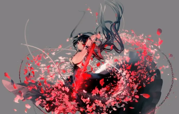 Picture girl, background, sword, anime, art, chain