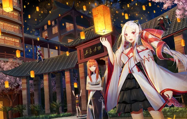 Picture girl, the city, anime, art, lanterns, forever 7th capital