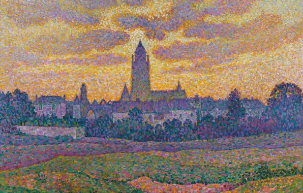 Landscape, picture, pointillism, Fauvism, Jean Metzinger, Jean Metzinger, Tower in BA. Sunset