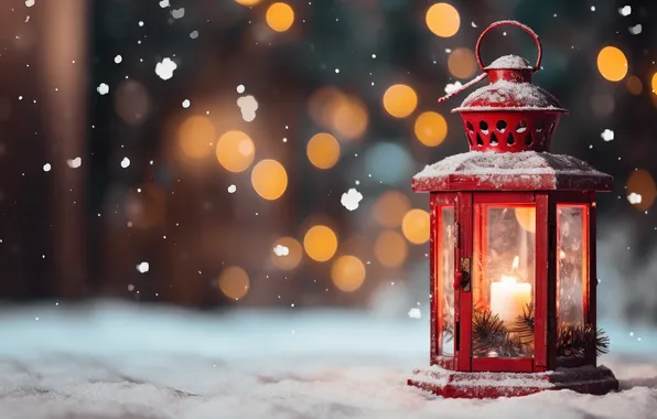 Picture winter, snow, night, Christmas, lantern, New year, Christmas, night