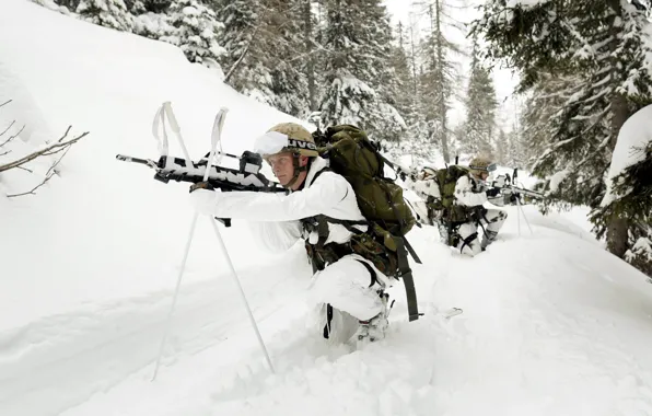Winter, snow, weapons, army, soldiers
