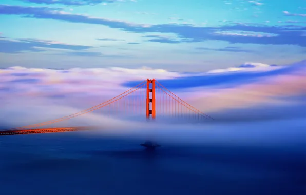 The sky, clouds, bridge, the city, fog, CA, San Francisco, Golden Gate