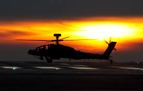 Picture the sky, the sun, helicopter, combat, Apache, AH-64D, main