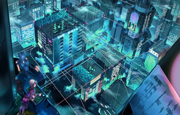 The city, fiction, robot, anime, projection, engineer, cyber