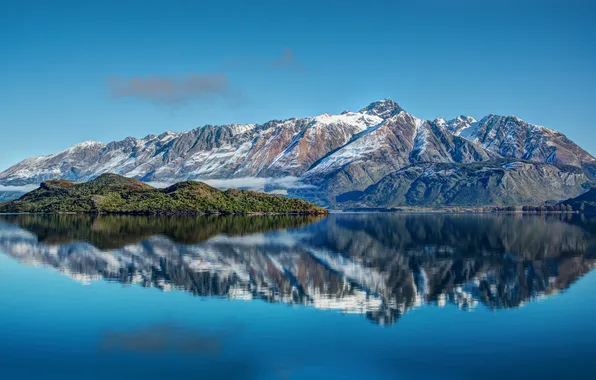Picture mountains, lake, reflection, island