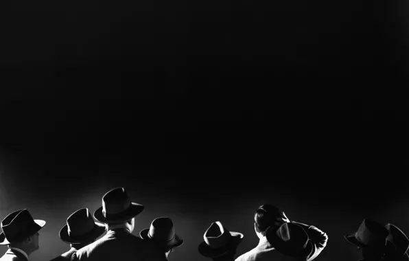 Picture the crowd, Noir, black and white photo, 20th century, men in hats