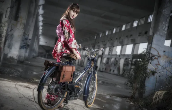 Girl, bike, Asian