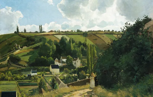 Picture road, landscape, hills, home, picture, Camille Pissarro, Jalaisen Hill. Pontoise